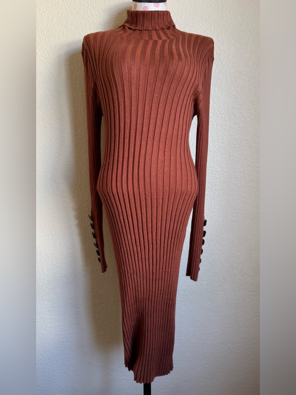 Derek Heart Ribbed Long Sleeve Midi Dress